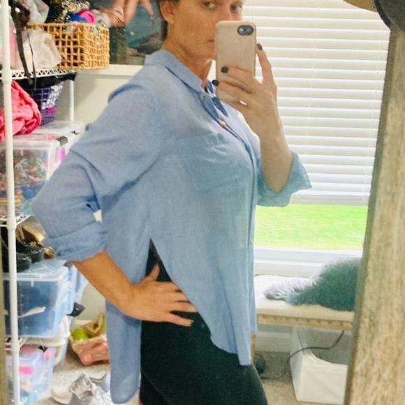 FREE PEOPLE Blue Button Down Shirt Size XS - Picture 4 of 9